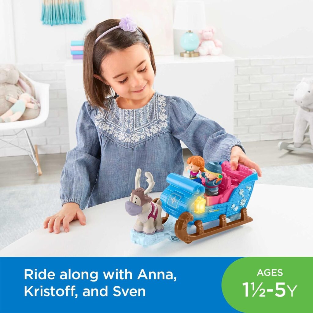 Fisher-Price Little People Toddler Toy Disney Frozen Kristoff’s Sleigh Vehicle with Anna Kristoff  Sven Figures for Ages 18+ Months (Amazon Exclusive)