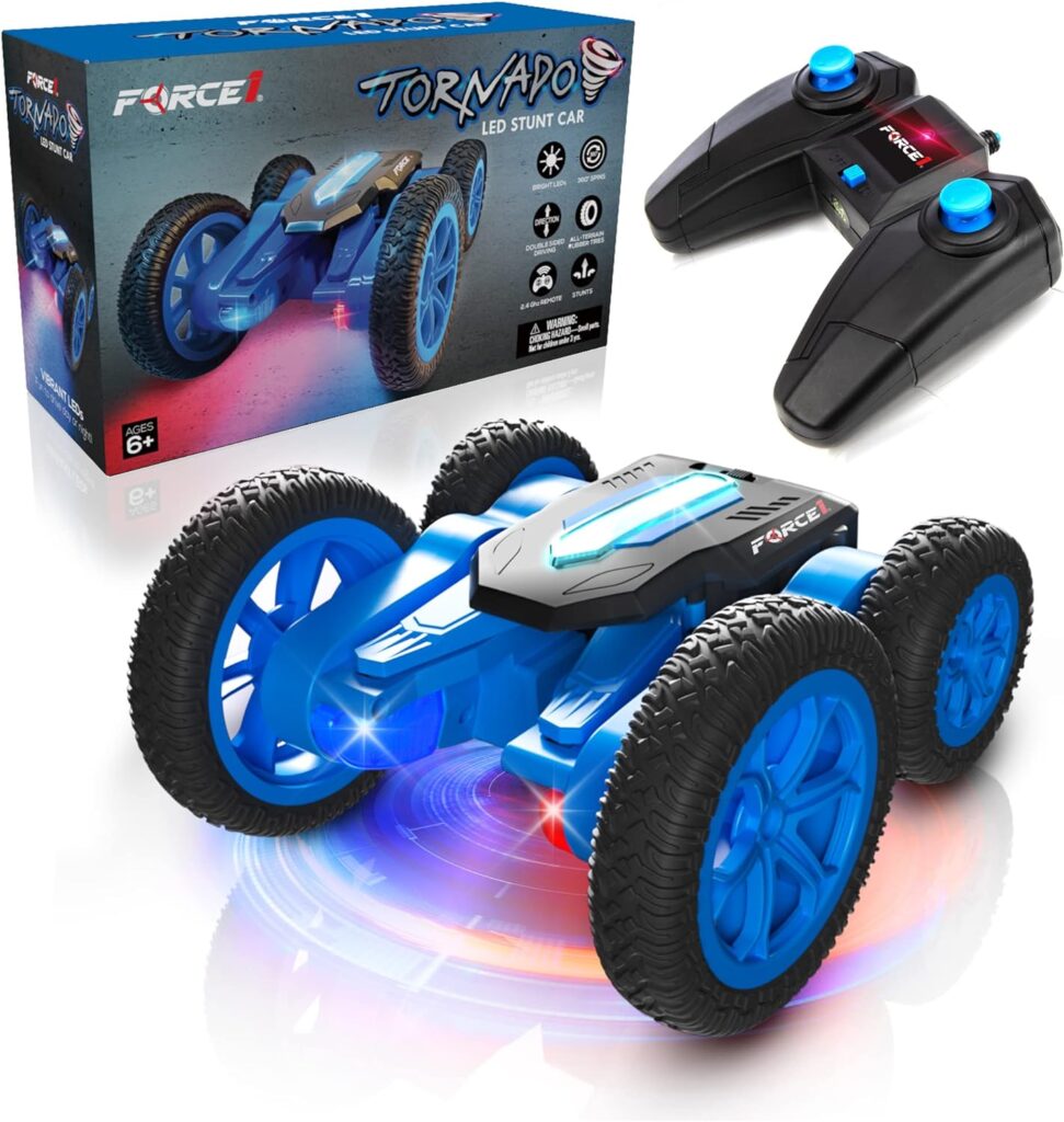 Force1 Tornado LED Remote Control Car for Kids - Double Sided Fast RC Car, 4WD Off-Road Stunt Car with 360 Flips, All Terrain Tires, LEDs, Rechargeable Toy Car Batteries, and Easy Remote